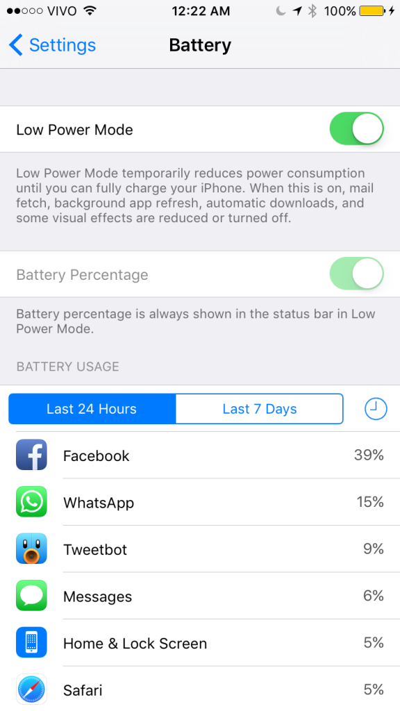iOS 9 - Low Power Mode