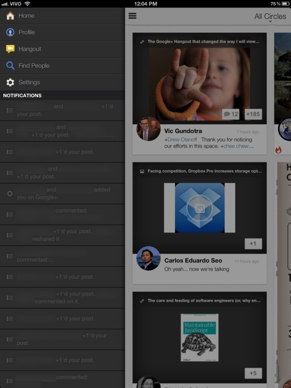 Google+ for iPad: Sidebar