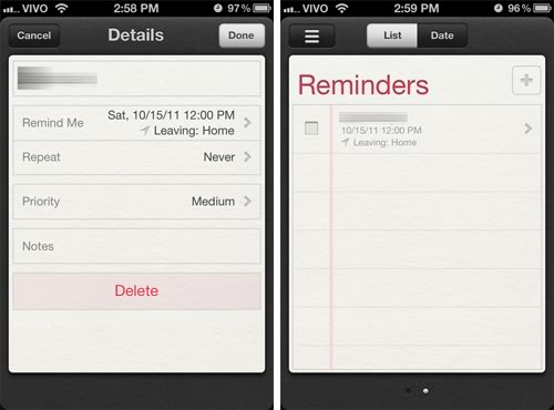 iOS 5 Reminders on iPhone