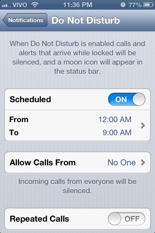 iOS 6 - Do Not Disturb settings