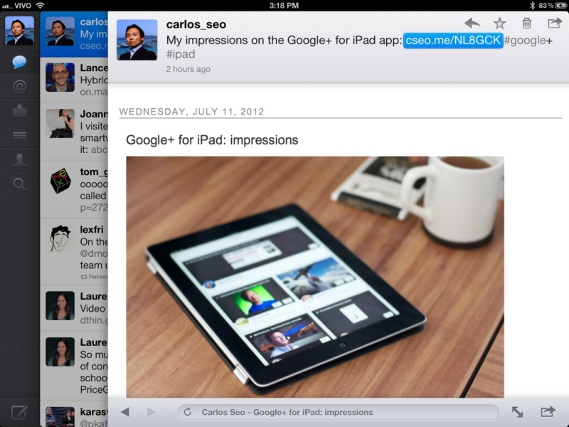 Twitter in-app browser on iPad